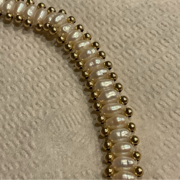 Vintage Freshwater Seed Pearl Gold Bead Necklace Earring Set Vintage 16” RTI 14K - Picture 13 of 16